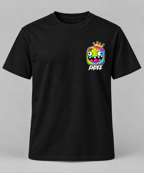 Endee Colour Chest Mascot T-Shirt — black