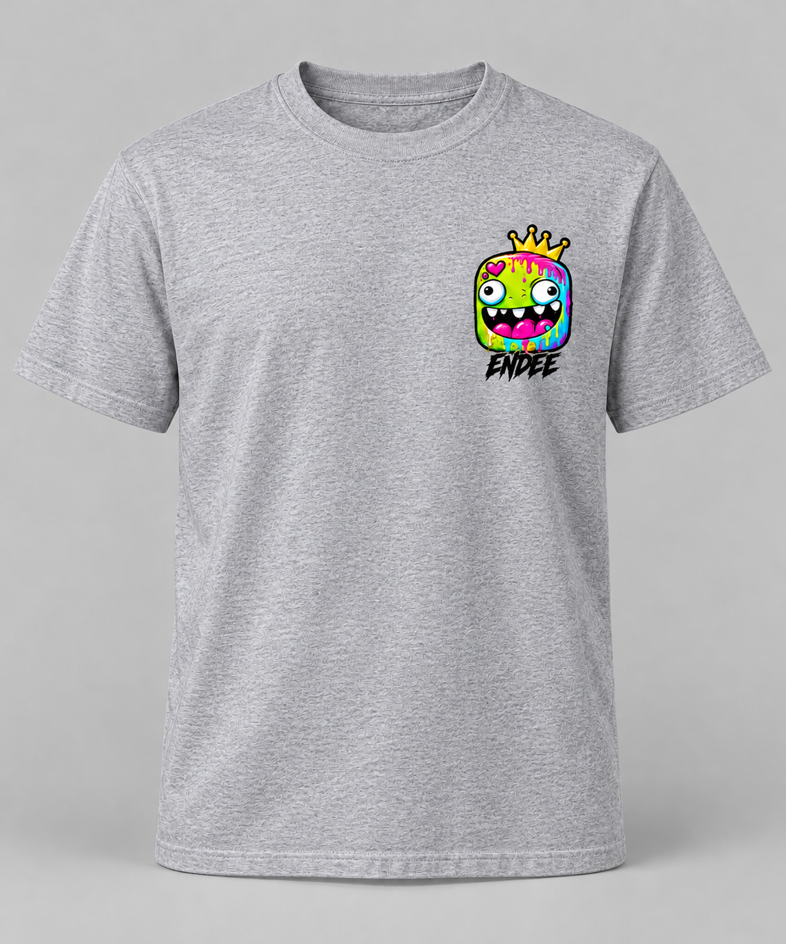 Endee Colour Chest Mascot T-Shirt — grey