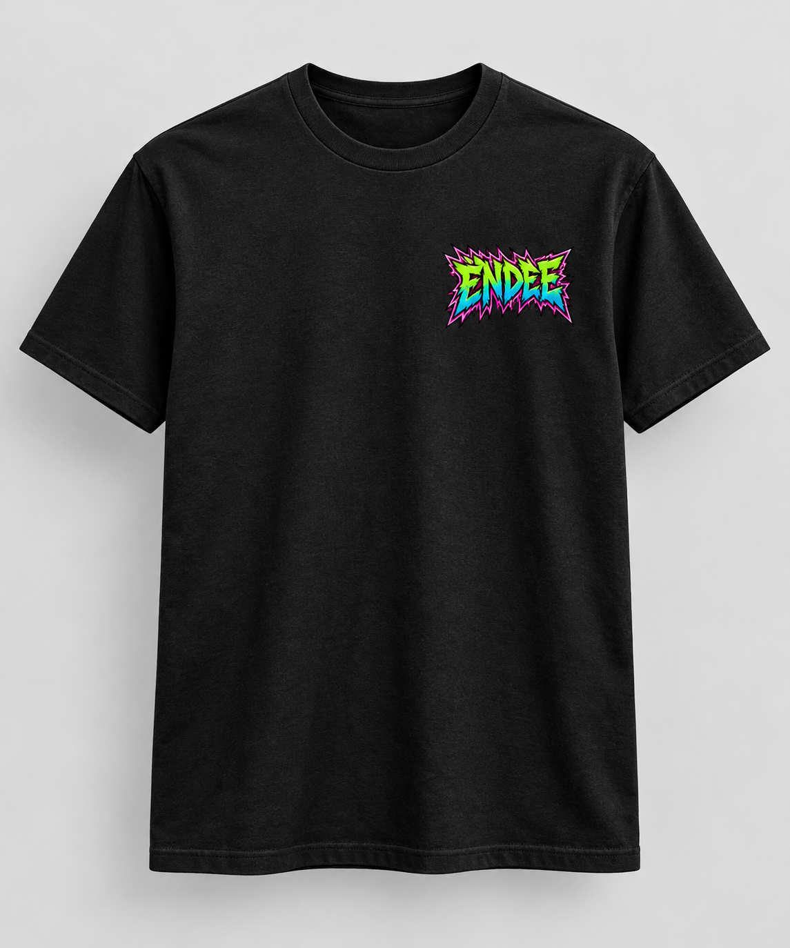 Endee Neon Chest Logo T-Shirt — black