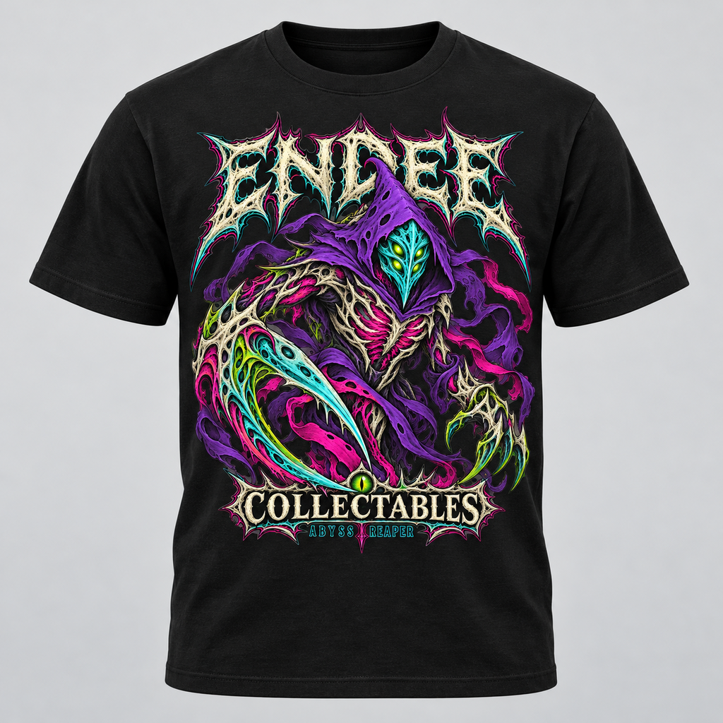 Abyss Reaper neon graphic design on black Endee Collectables T-shirt