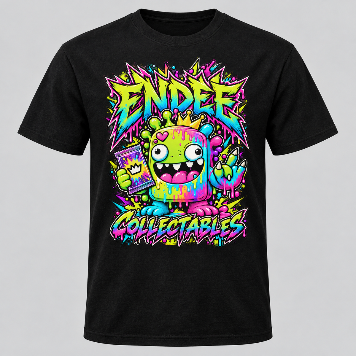 Endee Monster neon graphic design on black Endee Collectables T-shirt