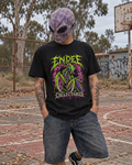 Void Mantis — Graphic Tee in black — varied natural head pose, AI-generated model mockup