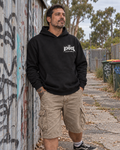 Signature — Relaxed Hoodie in black — varied natural head pose, AI-generated model mockup