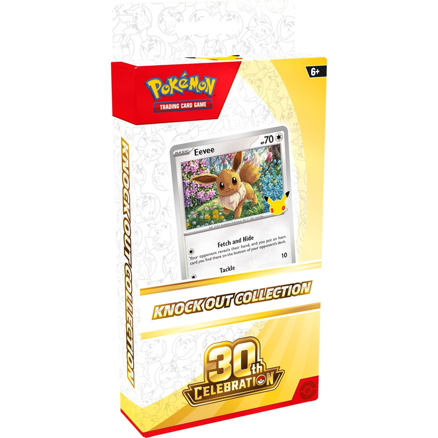 Pokémon TCG 30th Celebration Knock Out Collection official English box artwork with Eevee foil promo