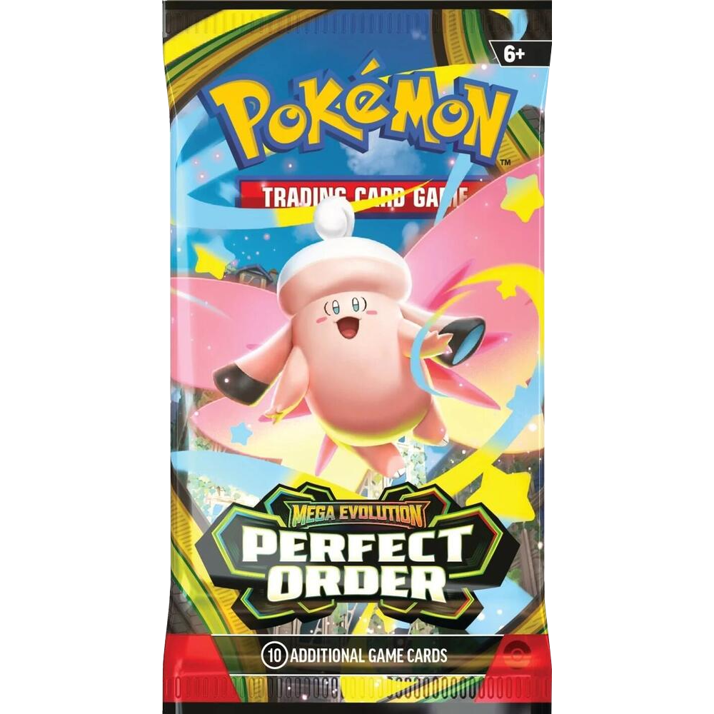Pokémon Perfect Order booster pack, representative artwork. One factory-sealed pack supplied; artwork assorted.